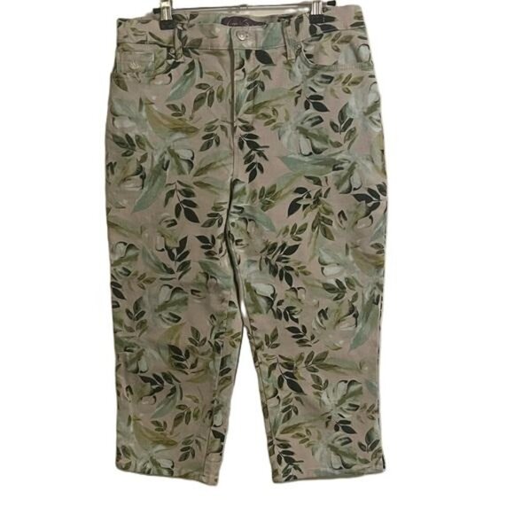 Gloria Vanderbilt Women's Size 10 Floral Print Capri Pants Beige Green - Picture 1 of 6